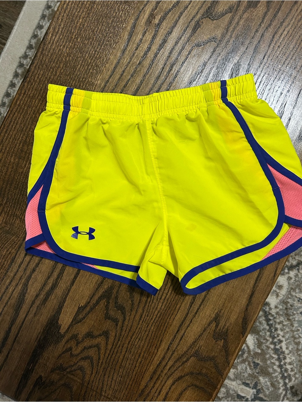 Under Armour Bright Yellow Women's Athletic Shorts with Pink & Blue Trim
